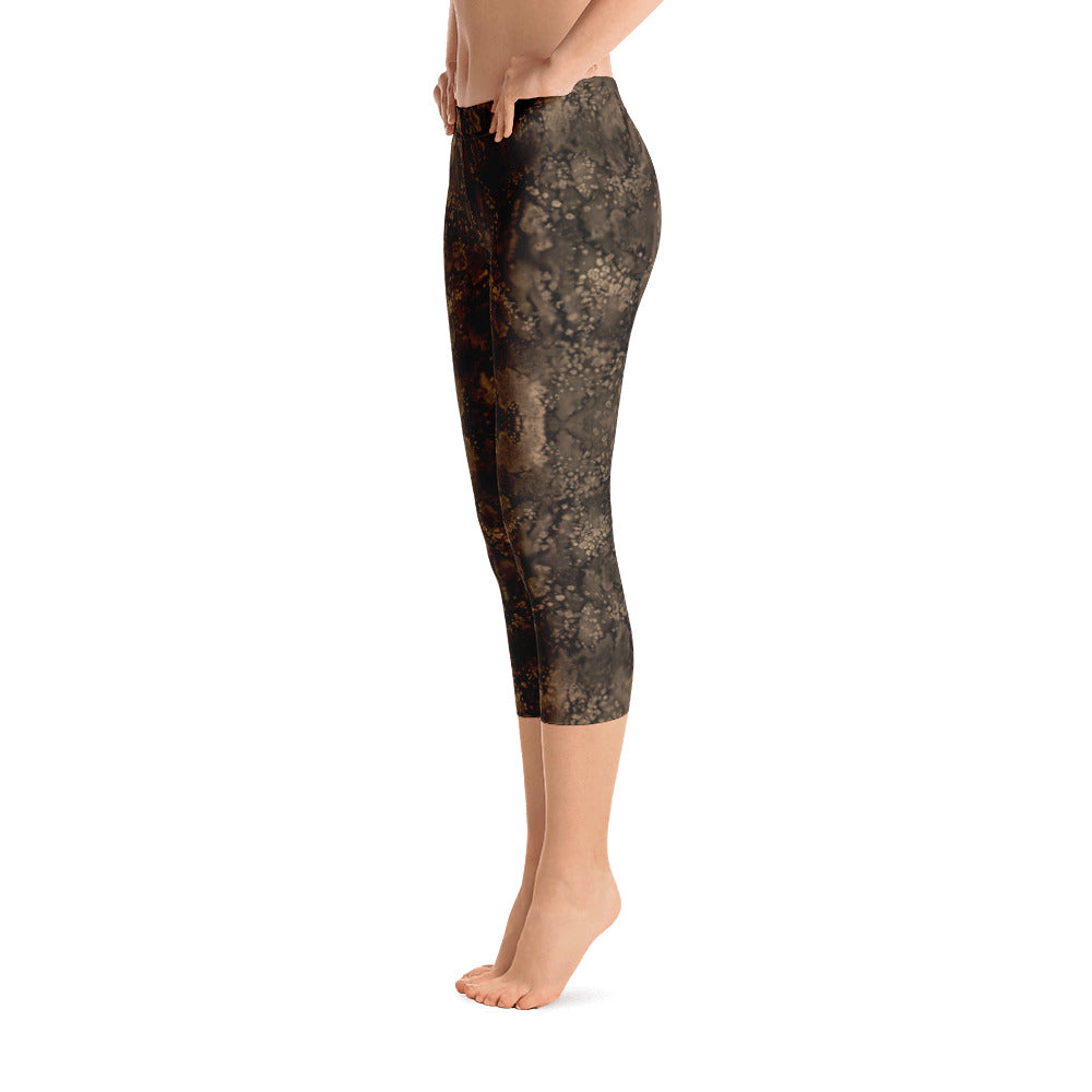 Blue Paisley Smudge Capri Leggings by MuchiUSA