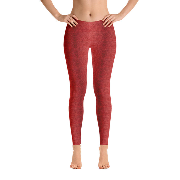 Ladies Leggings: Brick Red Denim Pattern Leggings by Muchi USA - Valroy's Store