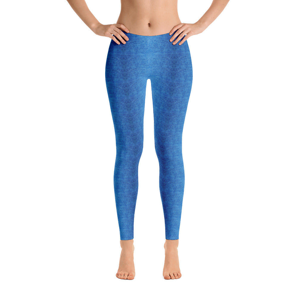 Medium Blue Denim Pattern Leggings by Muchi USA