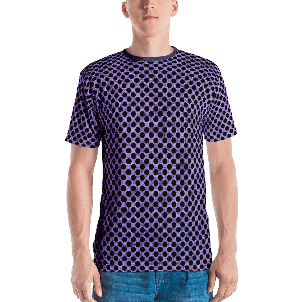 Muchi Men's Designer Purple Burlap Black Dots Print Crew Neck T-shirt - Valroy's