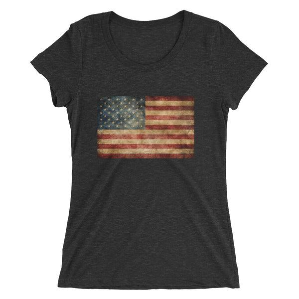 Valroys.com Ladies T-Shirts - Rustic Flag Rainbow Make America Again Womens Tri-Blend Short Sleeve T-shirt - MuchiUSA