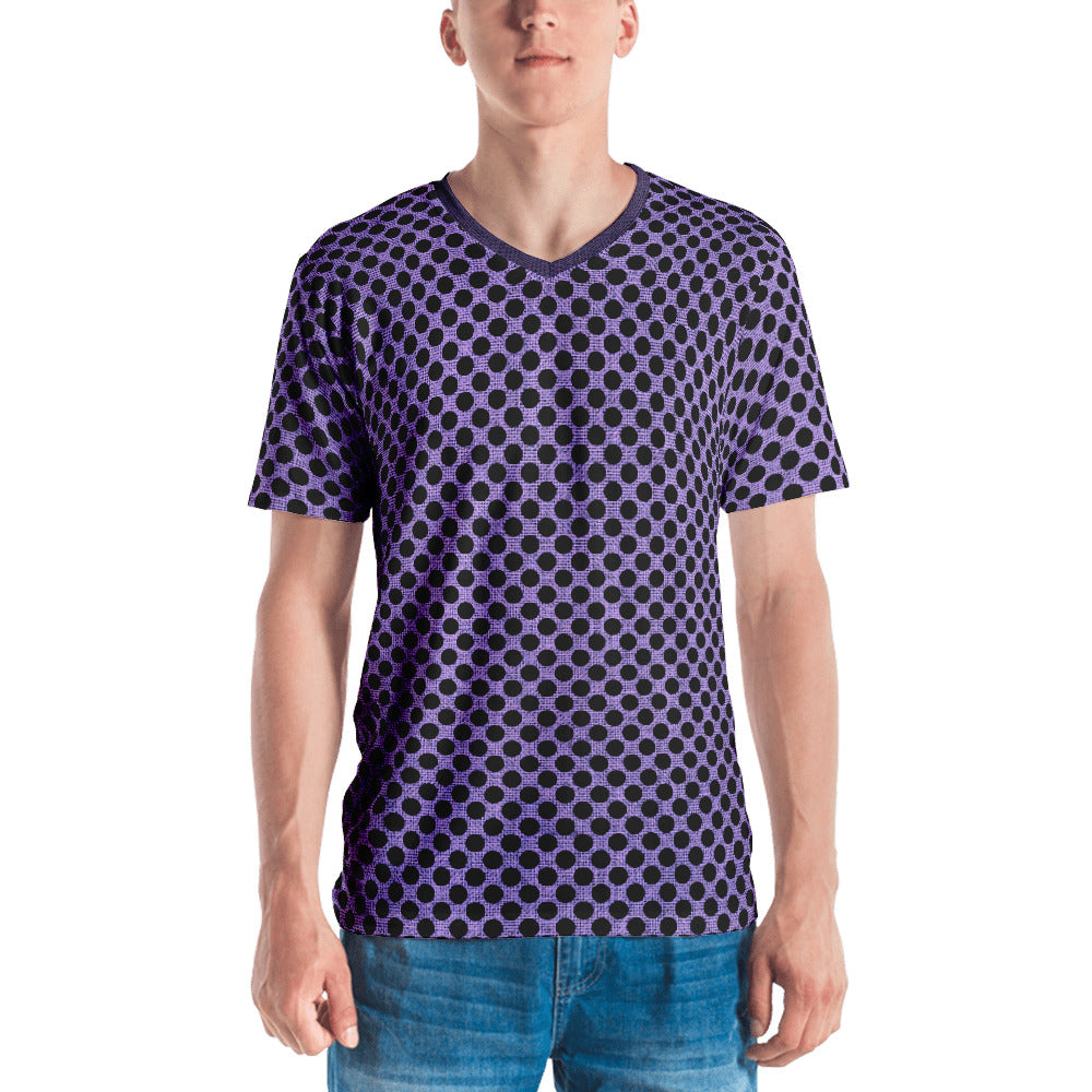 Muchi Men's Designer Purple Burlap Black Dots Print V-Neck T-shirt - Valroy's