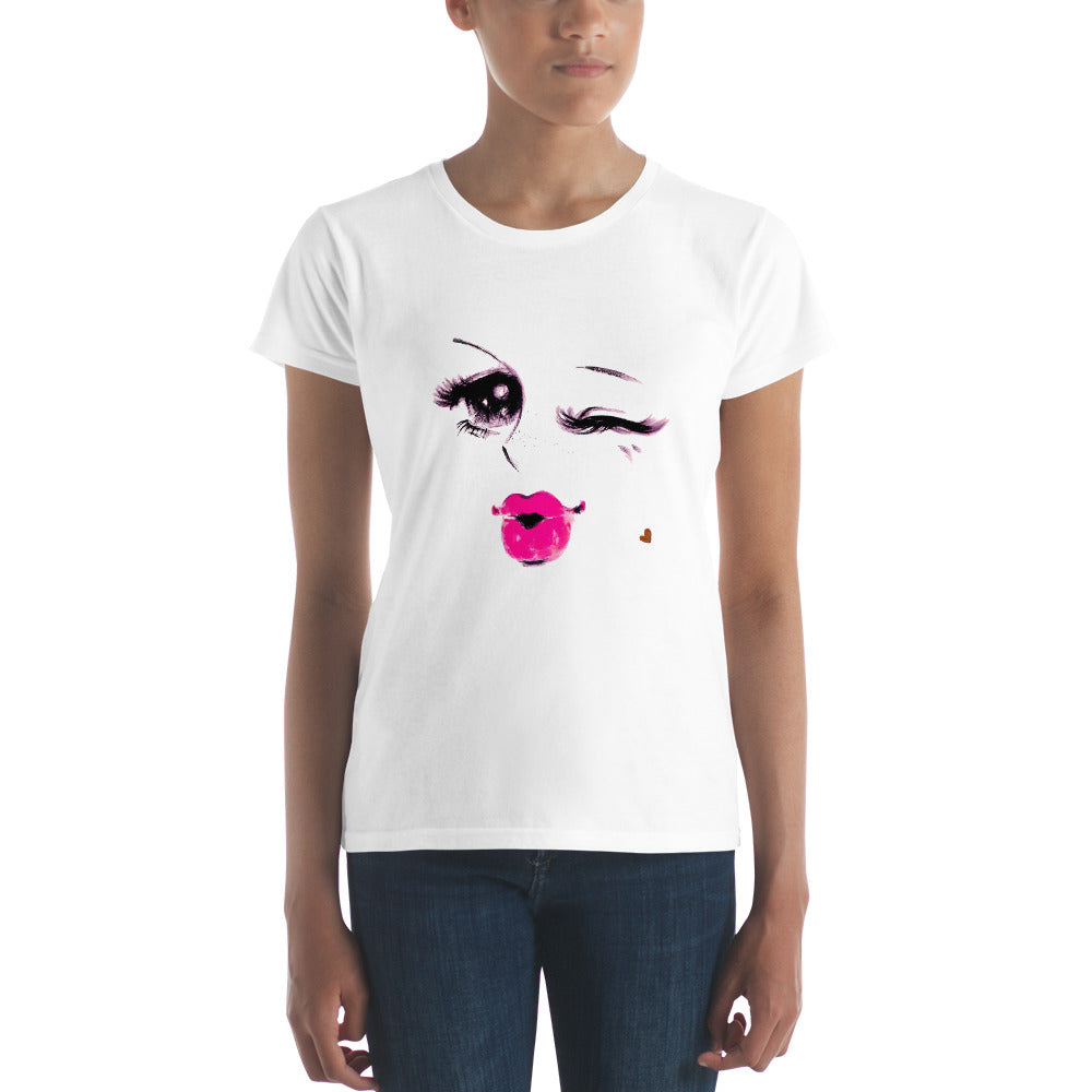 Valroys.com Ladies T-Shirts - Winky Lips Womens short sleeve t-shirt by MuchiUSA - MuchiUSA
