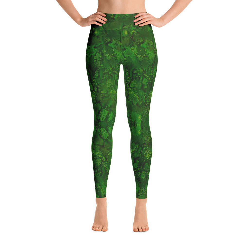 Ladies Yoga Leggings: Emerald Paisley Smudge Yoga Leggings by MuchiUSA - Valroy's Store